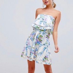 ASOS Floral Striped Bandeau Mini Dress, Size 10
